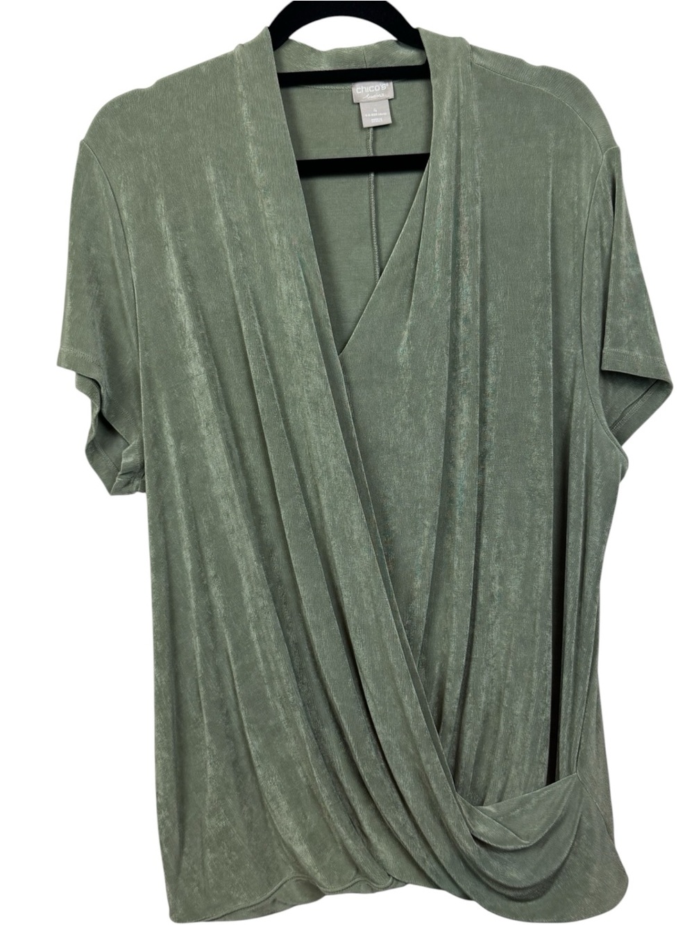 Chicos Travelers Draped Crossover Slinky Stretch Top Womens 4 20/22 green